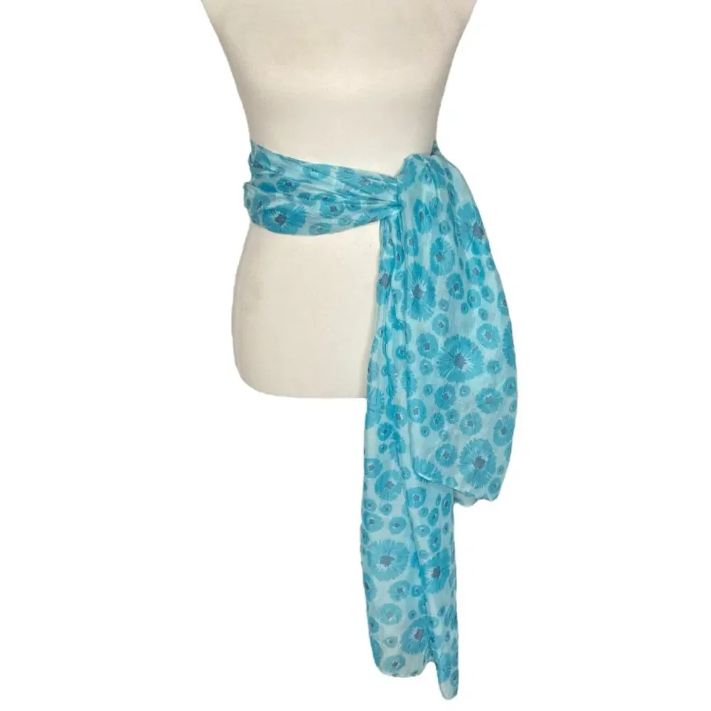Life is Good Scarf Blue Floral Long Mulitpurpose Wrap Shawl Cottagecore Boho